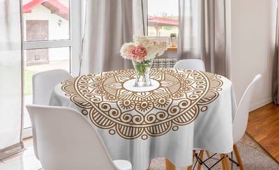 ABAKUHAUS Mandala ronde tafelkleed, cirkelvormige tafelkleed voor eetkamerkeukendecoratie, 150 cm, lichte karamel wit