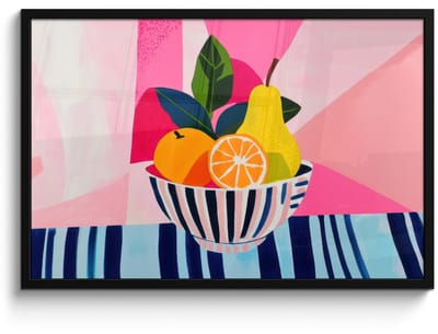 Poster in lijst - Fotolijst 90x60 cm - Posters - Fruit - Abstracte achtergrond - Roze - Posterlijst zwart - Decoratie - Wanddecoratie woonkamer - Muurdecoratie slaapkamer