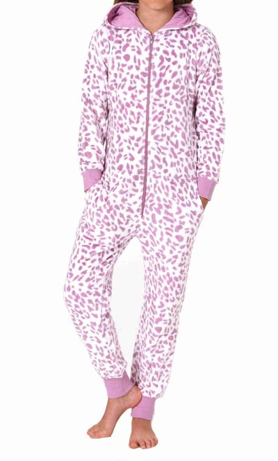 Meisjespyjama jumpsuit overall koraal fleece dierenlook