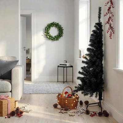 vidaXL - Kunstkerstboom - met - standaard - half - 150 - cm - PVC - zwart