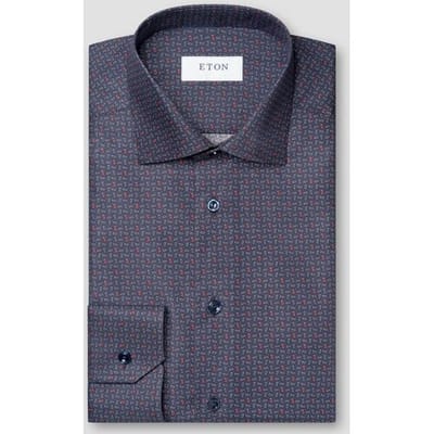 Eton Overhemd Mini Allover Paisley Pattern Cotton Twill Navy / male