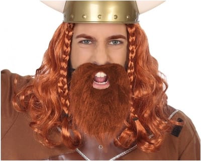 Lange baard met snor rood - Verkleed spullen heren - Viking verkleed thema accessoires