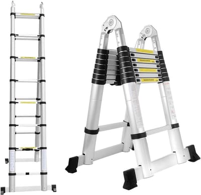 Telescopische Ladder - Multifunctionele Ladder Opvouwbaar - Kluswerkzaamheden Binnen Buiten - Veiligheidspen Vergrendelt Treden - 5 Meter - Zilver