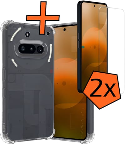 Hoes - Met Screenprotector - 2 Stuks - Geschikt voor Nothing Phone (3a) - Sterk & Shockproof - Siliconen Case - Back Cover - Telefoon Hoes - Shock Proof - Transparant