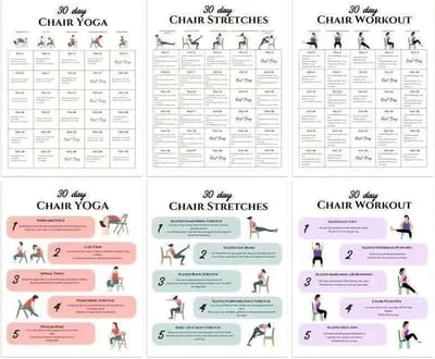 Stoel Yoga Set - Fitness Planners - Spierconditie Verbeteren - Apparaatvrije Workouts - 6 Stuks - Meerdere Afbeeldingen