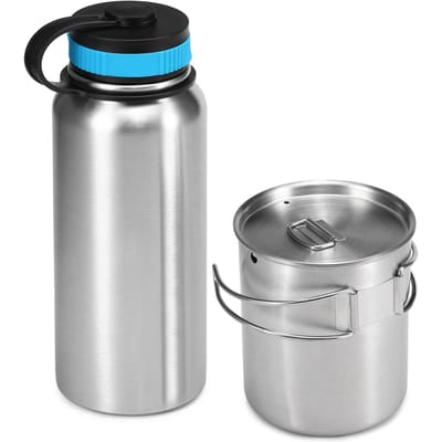 1000 ml roestvrijstalen vacuüm geïsoleerde waterfles met 700 ml waterbeker hangende pot voor buiten 1000ml bottle & 700ml cup gray
