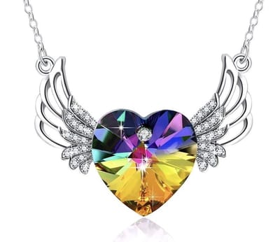 ketting dames | ketting dames met hartje | ketting dames met engel | ketting met gedenkhanger | multikleur steen | zilverkleurig | cadeau voor vrouw | valentijnscadeautje voor haar | valentijn