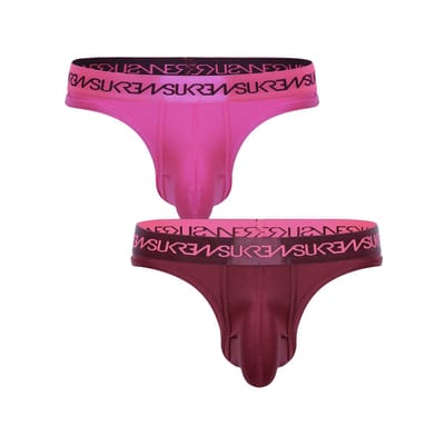 SUKREW Classic Thong Multipack 1x Party Pink + 1x Claret - MAAT XS - Heren Ondergoed - String voor Man - Mannen Thong