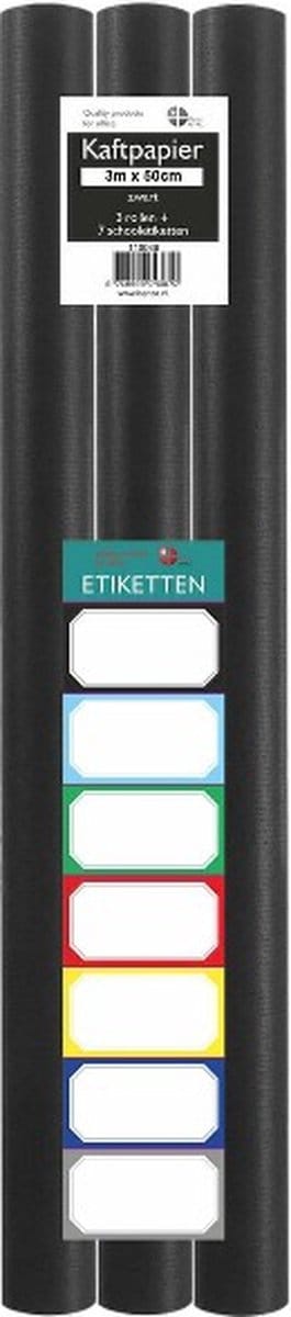 Benza Kaftpapier voor schoolboeken - Zwart - 300 x 50 cm - 3 rollen