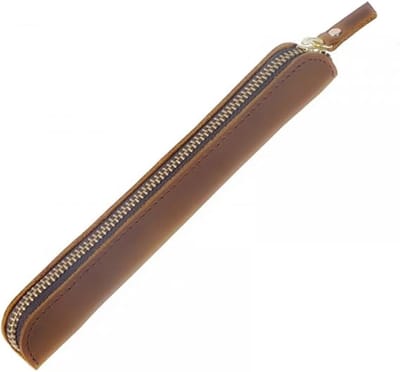 VHV-Etui - Pennenzak - Leren etui - Pennenetui - Retro design - Met ritssluiting - Voor school, kantoor en zakelijk gebruik - Voor pennen en potloden - Bruin