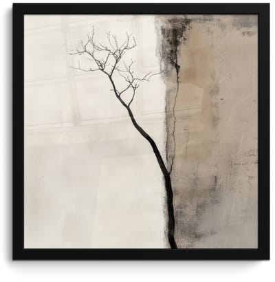 Poster in lijst - Fotolijst 40x40 cm - Posters - Wabi sabi - Plant - Beige - Posterlijst zwart - Decoratie - Wanddecoratie woonkamer - Muurdecoratie slaapkamer