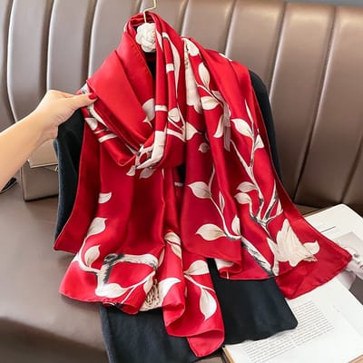 Zachte Imitatiezijde Sjaal 90x180 cm voor Dames - Hoofddoek, Bandana en Halsdoek-F-225-4 - Red