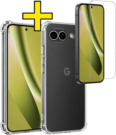 Hoesje - Met Screenprotector - Geschikt voor Google Pixel 10a - Sterk & Shockproof - Siliconen Case - Back Cover - Telefoon Hoes - Shock Proof - Telefoonhoesjes - Transparant