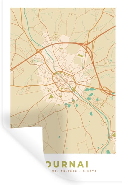 Muurstickers - Sticker Folie - Kaart - België - Tournai - Stadskaart - Plattegrond - 20x30 cm - Plakfolie - Muurstickers Kinderkamer - Zelfklevend Behang - Zelfklevend behangpapier - Stickerfolie