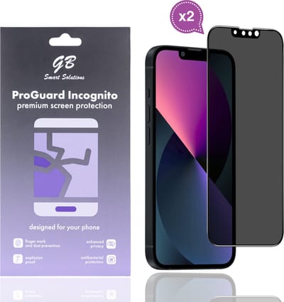 GB ProGuard Incognito Privacy Screenprotector voor iPhone 13 - 13 Pro - 14 - 16e – 2 Stuks – Gehard Glas – Volledige Dekking – Anti-Gluren