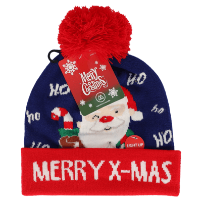 Morethansocks - Kerst muts - Kids - Met lichtjes - Blauw - One Size - kerstmuts kind - kerstmuts met lichtjes - kerstmuts kinderen - kerstmutsen