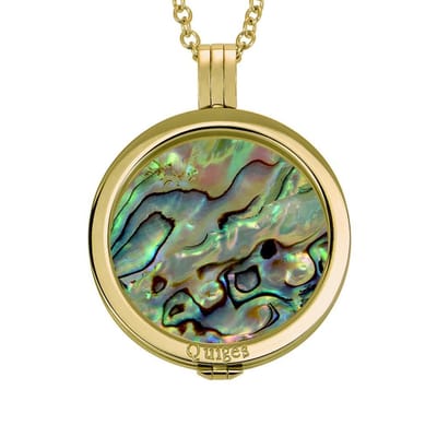 Quiges - Munthouder met Ketting en Munt 33mm Schelp Multi Groen - RVS Goudkleurig - ERHS261