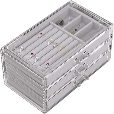 Juwelendoos Drie Lades - Opbergbox Acryl - Sieraden Opbergen - Verstelbare Vakverdelers - Niet Gespecificeerd - Transparant