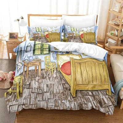 Sterrennacht Van Gogh Dekbedovertrek Set Queen Size, Olieverf Beroemd Modern Klassiek Lucht Ster Kunst, Decoratieve 3-delige Beddengoedset 150x200cm