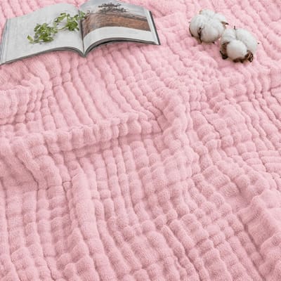 deken 150 x 200 cm, mousseline deken voor volwassenen, zomer, zachte en ademende katoenen deken, knuffeldeken, katoen, lichte sprei voor bed, bank en bank, roze