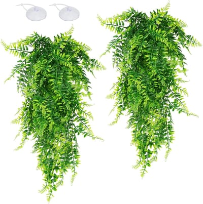 Natuurlijke uitstraling met 2 kunstmatige hangplanten voor reptielen, klimplanten en varens voor terrariumdecoratie