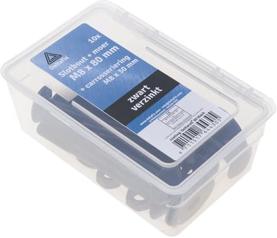 Deltafix slotbout M8 x 80 mm - zwart gecoat - verzinkt - met moer, ring en carrosseriering - 10 stuks
