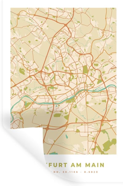 Muurstickers - Sticker Folie - Stadskaart - Frankfurt am Main - Kaart - Plattegrond - Vintage - 20x30 cm - Plakfolie - Muurstickers Kinderkamer - Zelfklevend Behang - Zelfklevend behangpapier - Stickerfolie