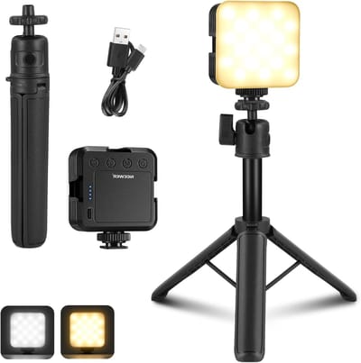 Dimbare LED Video Lamp met Tafelstatief, Mini Lichtpaneel voor Vloggen en Fotografie, Oplaadbare Batterij 2000mAh, 3200K-5600K, Hoog CRI 97+ en 8 Scènes