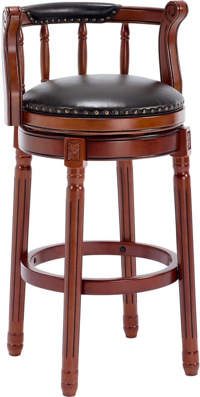 Koeienhuid Top Leren Houten Bar Krukken, 360 Graden Draaibare Bar Stoel met Rugleuning, Bar Hoogte en Counter Hoogte Bar Krukken voor Thuis, Keuken, Eetkamer en Bar- Zwart