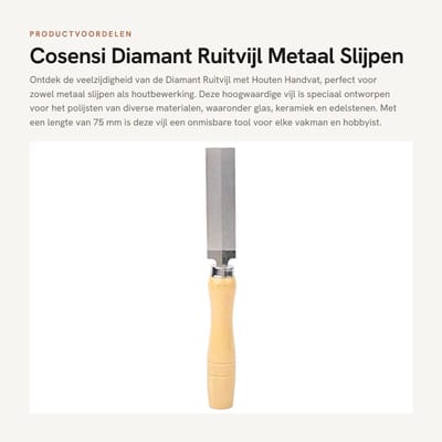 Dailygoods- Ruitvijl Diamant 75mm - Houten Handvat - Metaal Slijpen - Houtbewerking - Polijsten - Hoogwaardige Diamantafwerking - Vijl