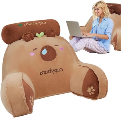 Leeskussen Rugleuning - Bedkussen Gevuld - Comfortabel Ontspannen - Capibara Cartoon Design - 65x45 cm - Meerkleurig