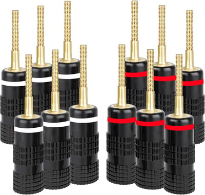 12 Stuks Banaanstekkers voor Luidsprekerdraad - 24K Verguld - Zwart & Rood - Universele Audio Connectoren