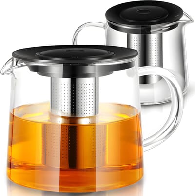 Dailygoods- Theepot Glas 2 L - Hittebestendig - Theemaker met Deksel - Fijnmazig Filter/Zeef - Uitneembare Zeefinzetstuk - Niet Verwarmd Handvat