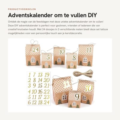 Dailygoods- Adventskalender om te vullen - 24 Dozen - 3 Maten - Cijferstickers - Doe-het-zelf - Premium Papier - Herbruikbaar - Kerstkalender