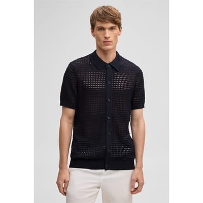 Gebreid poloshirt Ander, marineblauw