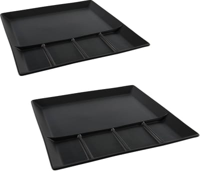 Svenska Living Vakjesbord - 2x stuks - 5-vaks - zwart - bord met vakjes - fonduebord - gourmetbord - 24 cm