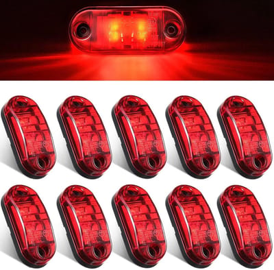 10 Stuks DC 12V/24V LED-aanhangwagenverlichting, 2 LED's waterdichte LED-zijmarkeringslichten voor aanhangwagens, ovale signaallampen, verlichting voor vrachtwagen, boot, camper - rood licht