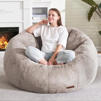 Zitzakstoel XXL met Rugleuning en Traagschuim – 127 x 73,7 x 76,2 cm – Donut Fauteuil van Memory Foam – Luxe Pluche Loungestoel voor Woonkamer, Slaapkamer, Gaming en Lezen – Bruin – Mobili Bella
