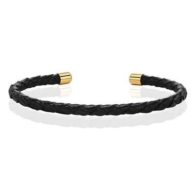 LGT JWLS Smalle Dames Armband van Zwart Leer met Goudkleurige Dopjes