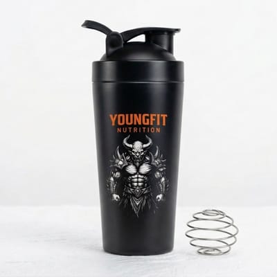 Premium RVS Shakebeker - 900ml - BPA-Vrij - Luxe Eiwitshaker met RVS Mixbal - Stevige en lekbestendige Sluiting - Mat Zwart - YoungFitNutrition