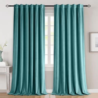 Qelus 2 Stuks Luxe Gevoerde Velours Gordijnen - 260gsm - Verduisterend & Isolerend - Multifunctionele Plooiband - Met Grijze Achterzijde - voor Slaapkamer en Woonkamer - 132x213cm - Teal