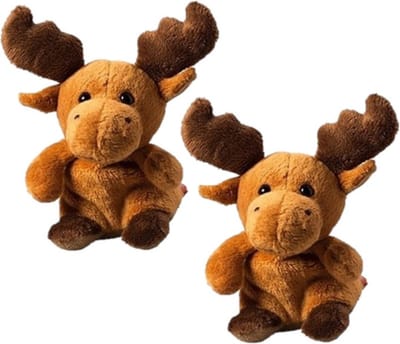 MBW pluche knuffel eland - 2x - 14 cm - dieren knuffels - elanden - bruin