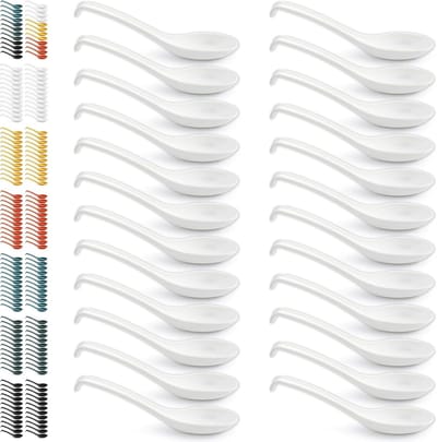 Set van 24 Herbruikbare Plastic Soeplepels, Duurzaam en Sterk, Voedselveilig en Vaatwasserbestendig, Perfect voor Aziatische Gerechten