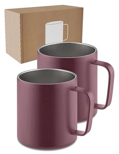 Roestvrijstalen thermobeker met handvat - Duurzame dubbelwandige geïsoleerde koffiebeker voor camping en outdoor - 2 x 360 ml