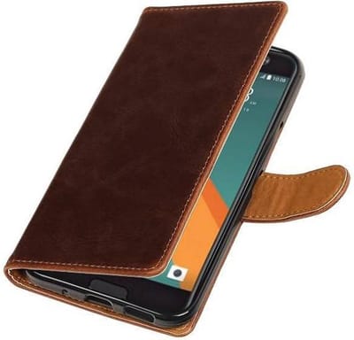 Zakelijke Book Case Telefoonhoesje Geschikt voor de HTC 10 - Portemonnee Hoesje - Pasjeshouder Wallet Case - Mocca