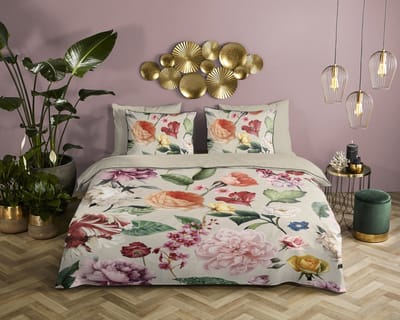 Descanso dekbedovertrek bloemen - 1 persoons 140x200/220 cm - Zand - 100% Katoen satijn