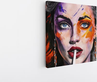 Saammp Canvas Schilderij - Abstract - sigaret - Vrouw - Blauw - 20x20 - Foto op canvas - Wanddecoratie - Muurdecoratie Woonkamer - Slaapkamer decoratie - Canvas Print