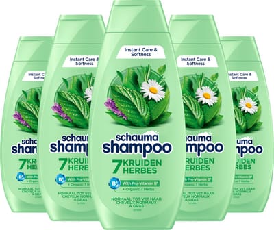 Schauma Shampoo 7 Kruiden - Haarverzorging - Zuivert en Versterkt - Frisheid - Met 7 Organische Kruiden - Voor Normaal tot Vet Haar - Voordeelverpakking - 5x 400ml