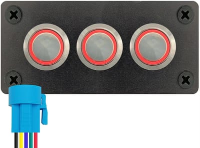ProRide Metalen Drukschakelaars ON-OFF 12-24V - 16mm - Drievoudig inbouwpaneel - IP67 - LED indicatie Rood