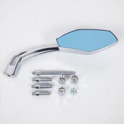 Rétroviseur droit coloris chrome avec vitre teinté bleu pour moto scooter quad avec adaptateur